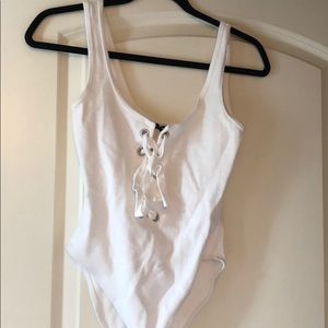 Forever21 White lace-up bodysuit